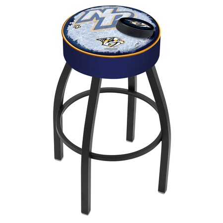 Holland Bar Stool Co 25" Nashville Predators Cushion Seat, Blk Wrinkle Base Swivel Bar Stool L8B125NshPre-D2